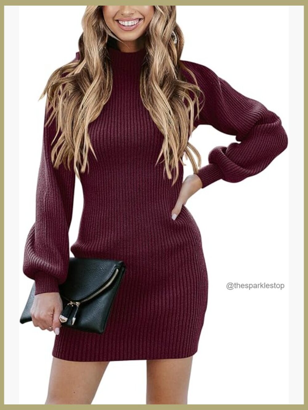 Long Sleeve Turtleneck Rib Knit Stretch Slim Fit Bodycon Mini Sweater Dress